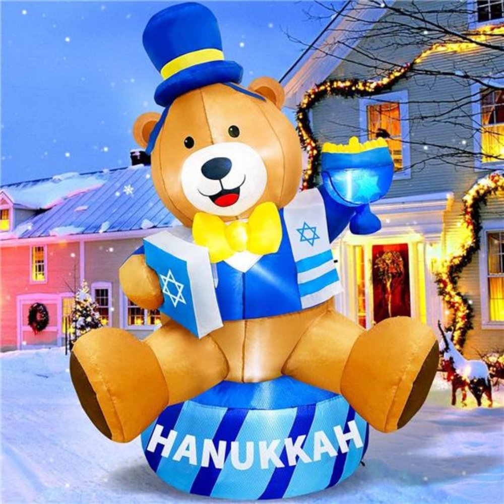 6 FT Hanukkah Inflatable Gentleman Bear Holding Menorah and Bible Outdoor Decor